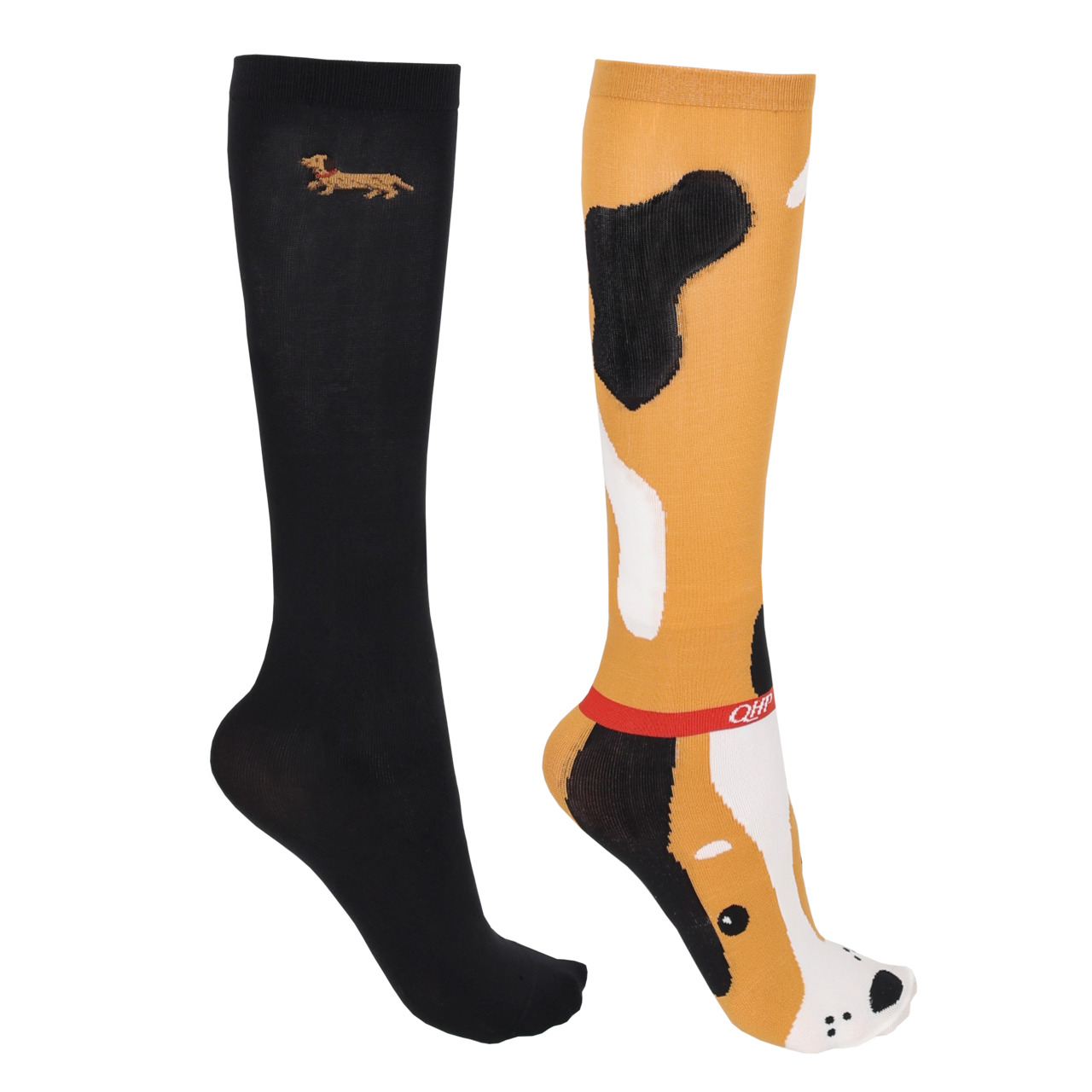 Meias QHP Gift Box Stable Buddy (2 pares) Par de meias longas com desenhos de cães, uma preta e outra com rosto colorido de cão