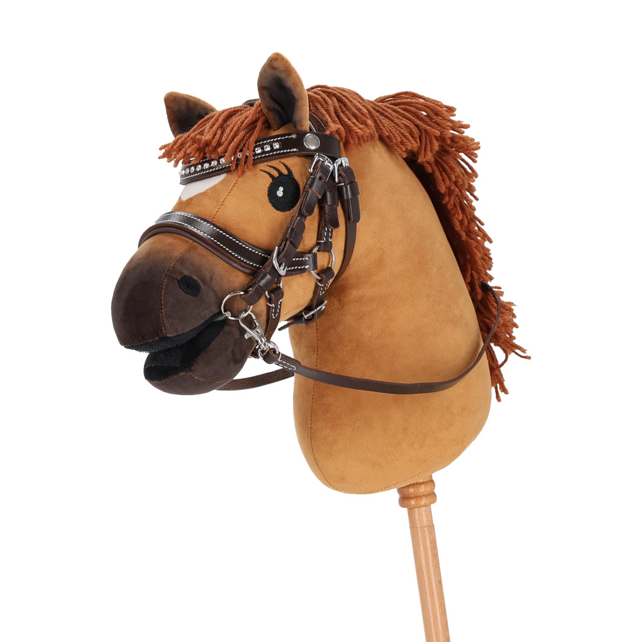 Cabeçada p/ Hobby Horse QHP Dolly Cavalo de brinquedo de pau com crina de lã e cabreste de couro