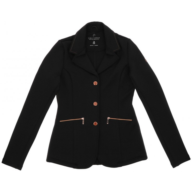 Casaca de Concurso Criança/Senhora EQUITHÈME "Athens" Blazer preto feminino com botões e fechos de correr bronze