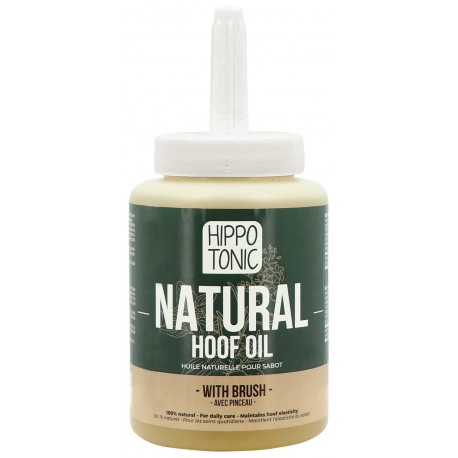 Óleo Natural p/ Cascos HIPPOTONIC Frasco de óleo para cascos Hippo Tonic com doseador e rótulo verde e bege