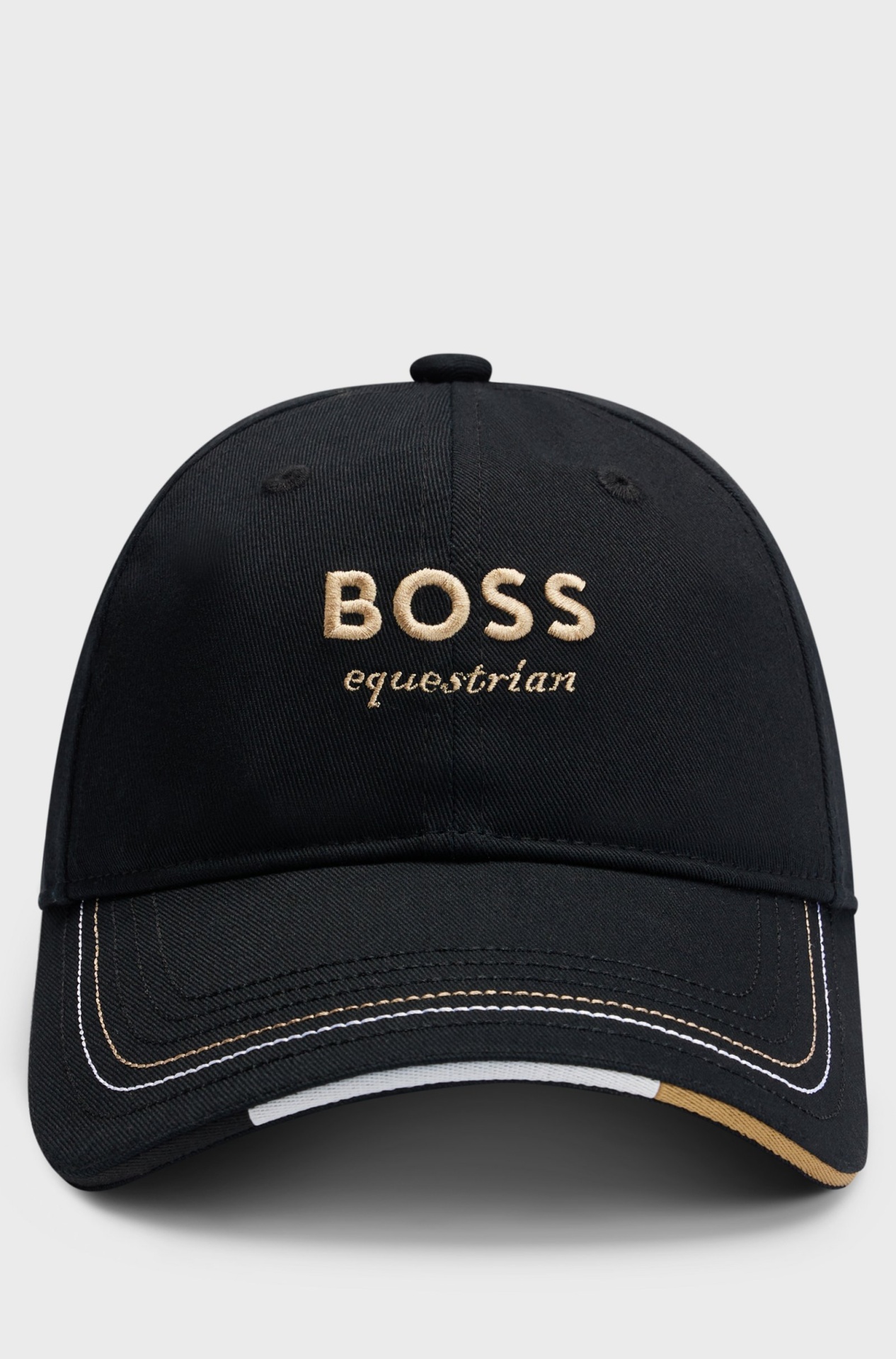 Boné BOSS Equestrian "Bestickt" FW24 Boné preto com bordado 'BOSS equestrian' em dourado