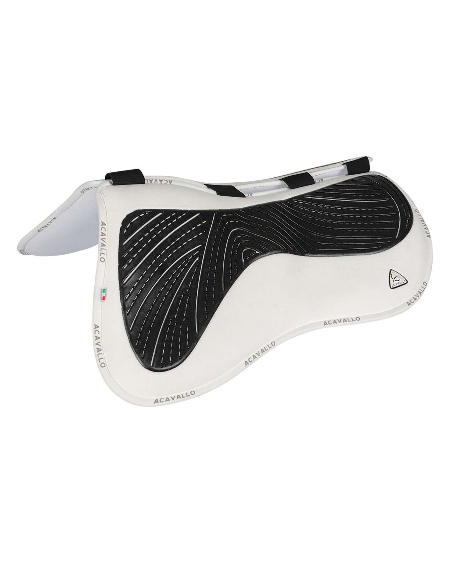 Protector Dorso Gel & Memory Foam - Spine Free ACAVALLO Sela branca e preta para cavalo com logótipo ACAVALLO