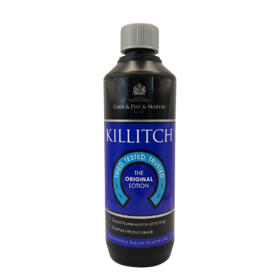 Loção CARR&DAY&MARTIN Killitch Frasco preto de loção KILLITCH com rótulo azul e capa cinza