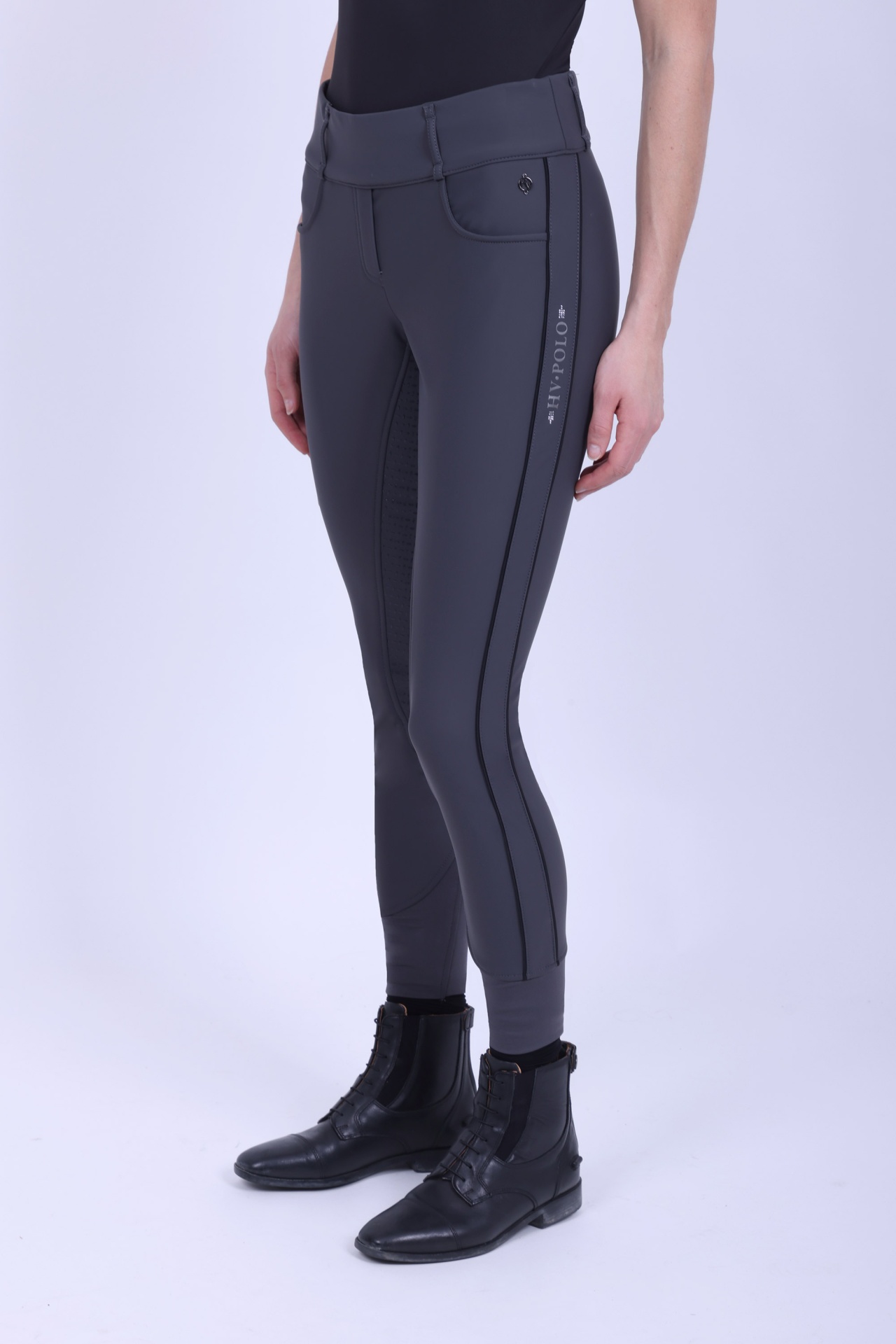Leggins HV POLO 'Isabell' Full Grip Calças justas cinza escuro HV·POLO com faixa lateral e botas pretas