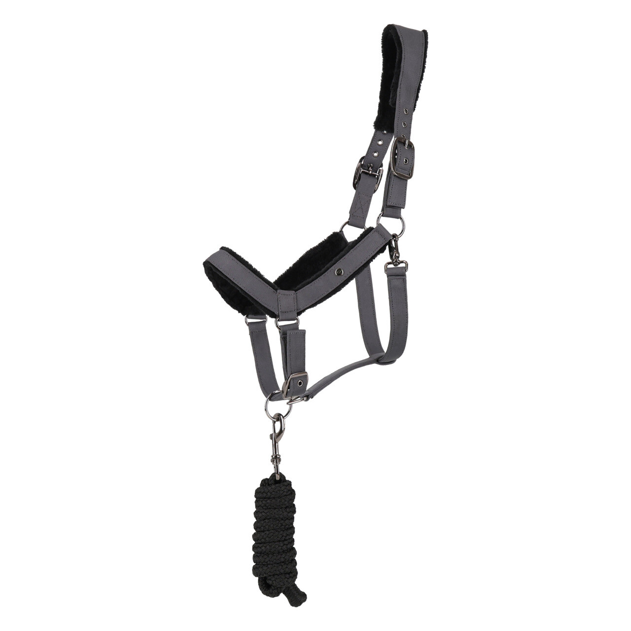 Cabeção + Prisão QHP Sensisoft Cabresto preto com corda preta para cavalo