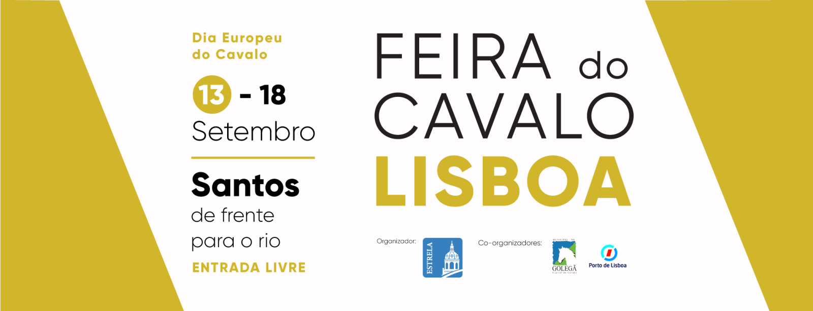 Cartaz da Feira do Cavalo Lisboa com informações de datas, local e entrada livre