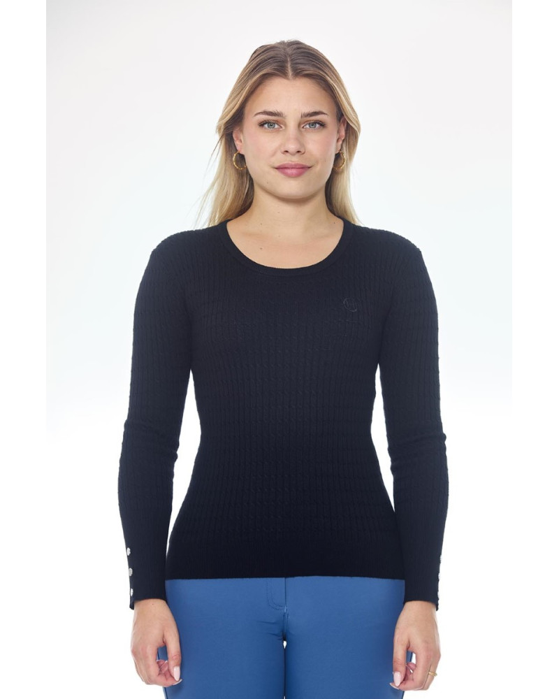 Pullover de Senhora HARCOUR Pompadou Camisola preta de malha fina canelada com botões nas mangas