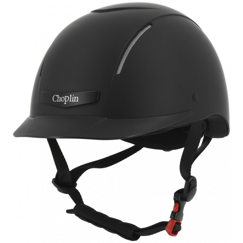 Toque CHOPLIN "Plume" Capacete de equitação preto com alças e fecho vermelho