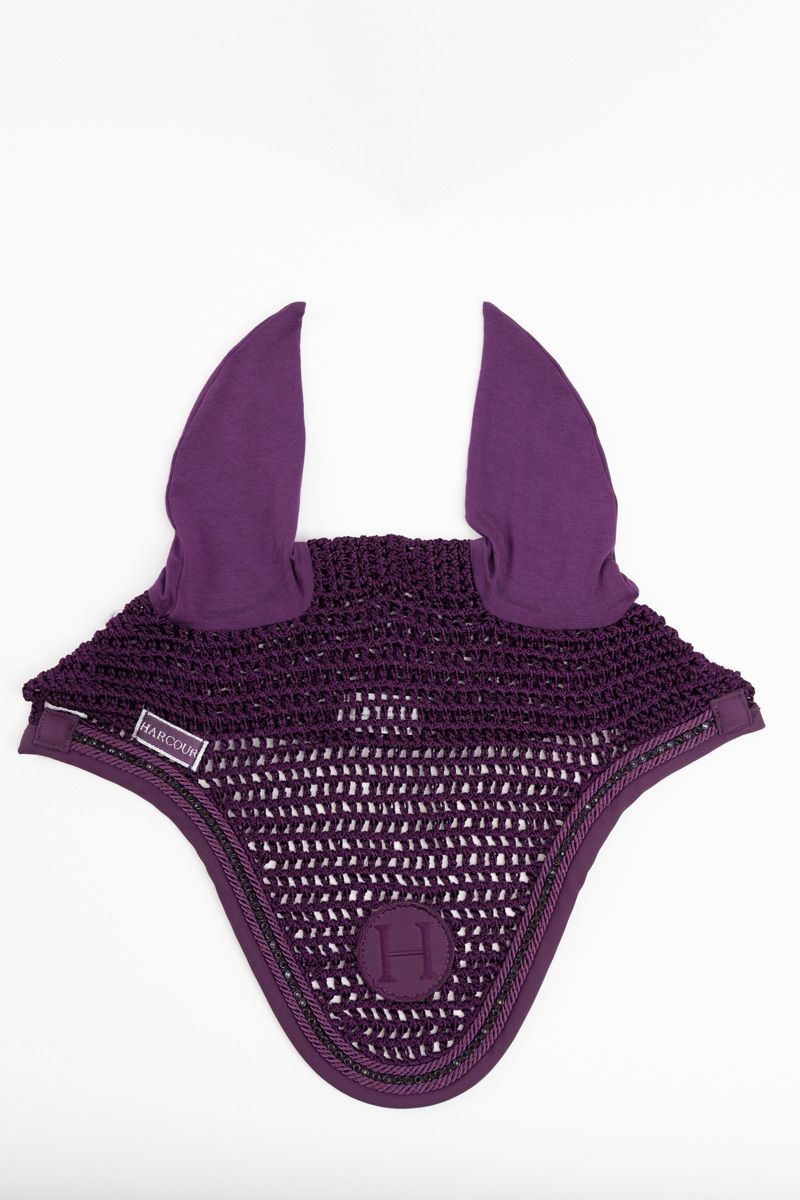 Orelheiras HARCOUR Fablir Chapéu para cavalo roxo com orelhas de tecido e malha tricotada