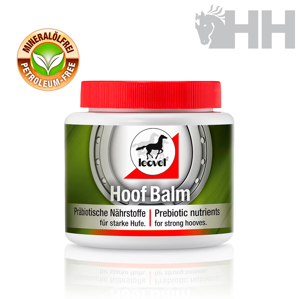 Pomada para Cascos LEOVET Hoof Balm Prebiotic Frasco de bálsamo para cascos Leovet com tampa vermelha e selo petroleum-free