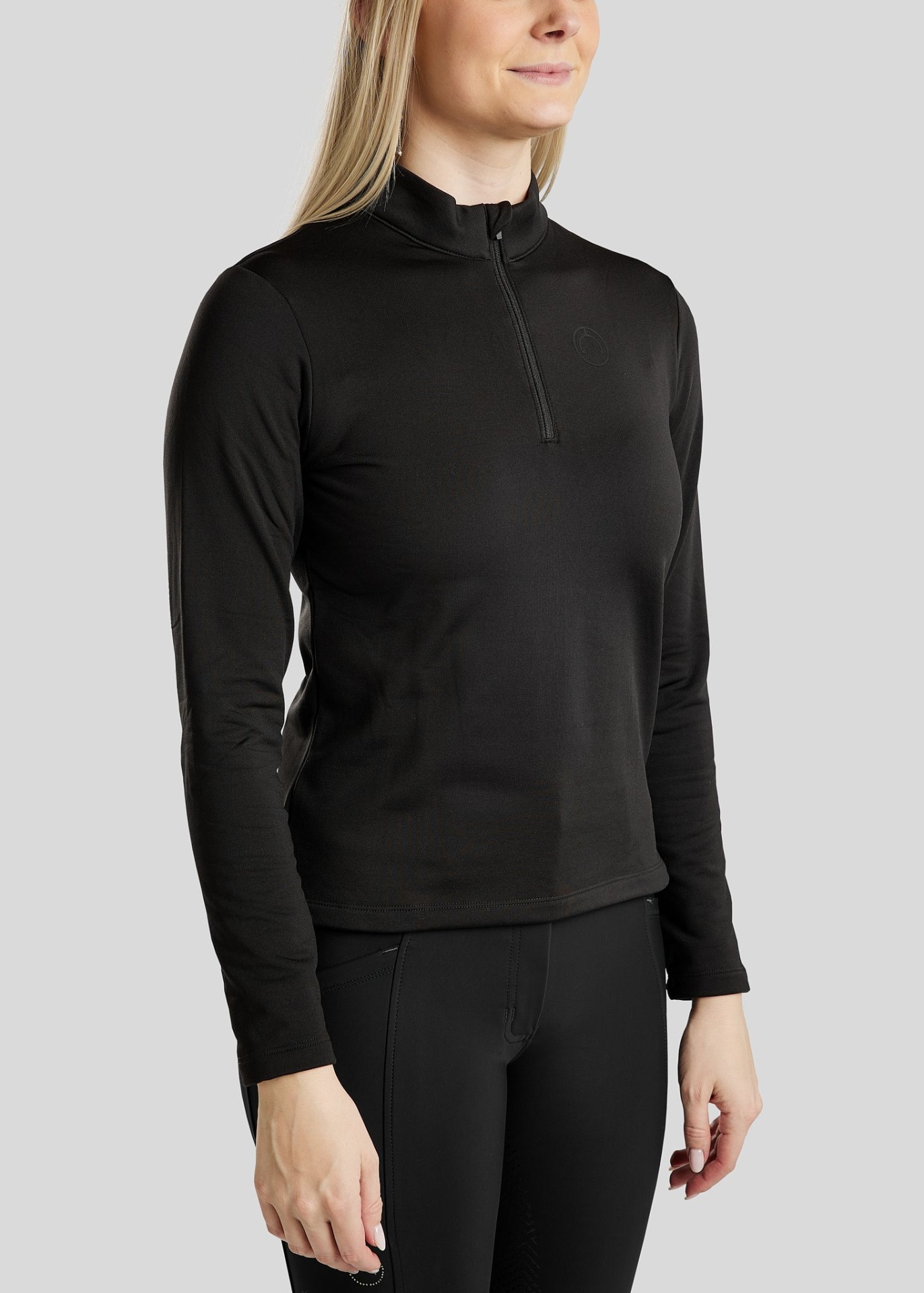 Baselayer de Inverno MONTAR Erina Blusa preta feminina manga comprida com fecho e gola alta
