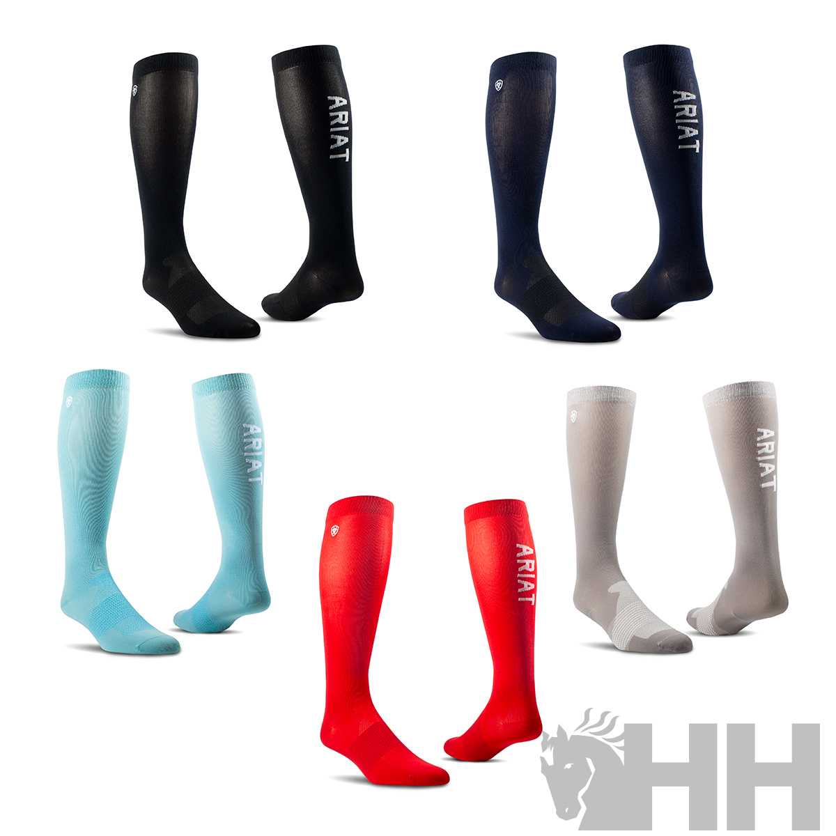 Meias ARIAT Essential Cinco pares de meias compridas ARIAT em diferentes cores e textura com logo em branco