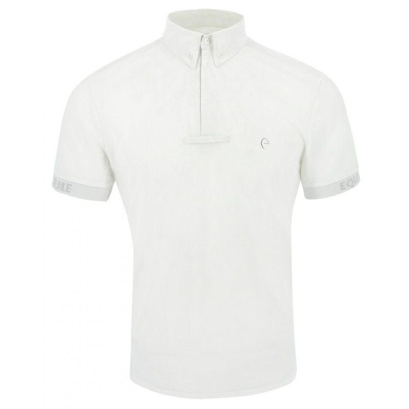 Pólo de Concurso Homem EQUITHÈME "Wellington" Polo branco de manga curta com fecho éclair e gola alta