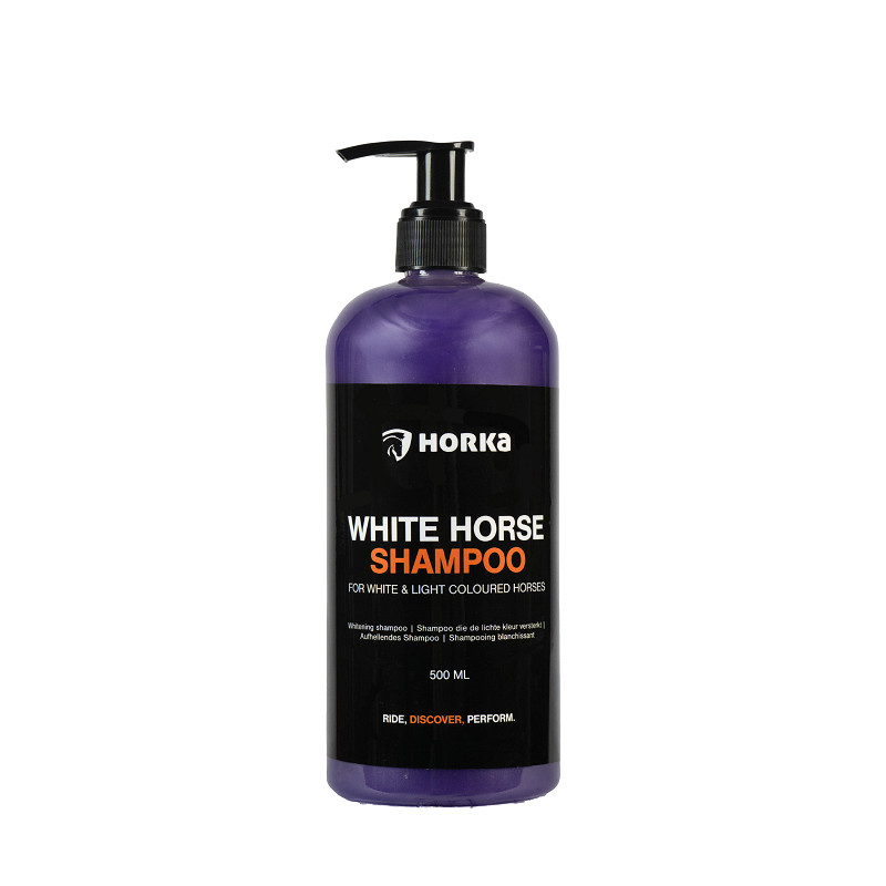 Shampoo Branqueador p/ Ruços HORKA Frasco de champô Horka branco para cavalos com doseador