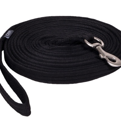 Correia preta para animais com mosquetão metálico e alça de mão