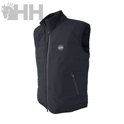 Colete acolchoado preto com fecho de correr e logótipo da marca Loofis