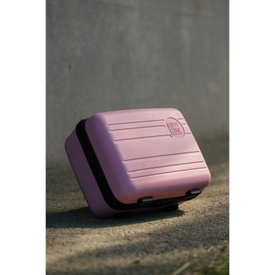 Mala de viagem pequena rosa com fecho preto