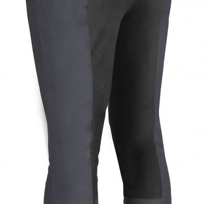 Calças de equitação cinza escuro com reforços pretos e bolso atrás