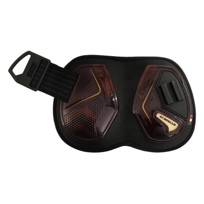 Proteção para joelhos ou cotovelos com capas rígidas castanhas e correia preta