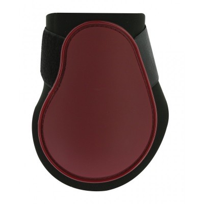Proteção para salto e canhão de cavalo em material sintético vermelho e preto com fecho em velcro
