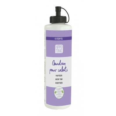 Frasco de produto para cascos de cavalos Hippo Tonic em roxo e branco