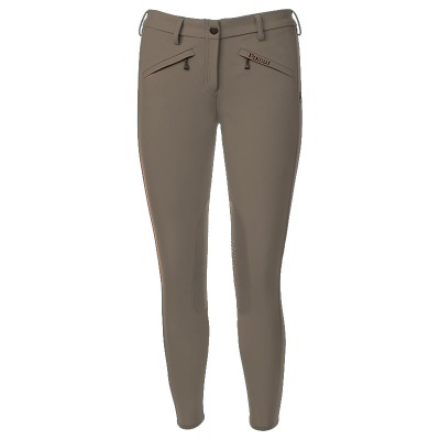 Calças de equitação castanhas com bolsos e fechos