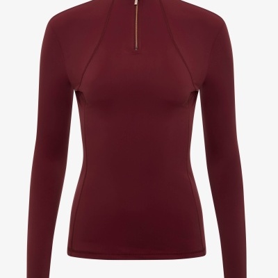 Camisola feminina bordeaux de manga longa com fecho de correr e gola alta