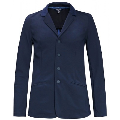 Blazer azul escuro com botões e bolsos frontais