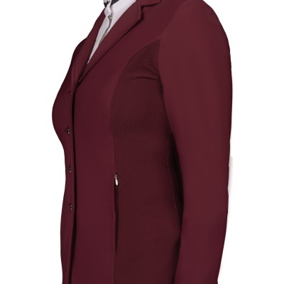 Blazer feminino bordô com detalhes texturizados e bolso com fecho