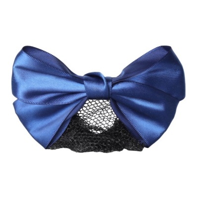 Laço azul acetinado com rede preta para cabelo