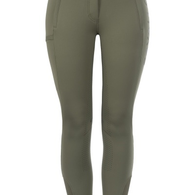 Calças justas verdes-oliva com bolsos e detalhes texturizados