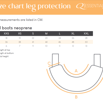 Tabela de tamanhos de proteção de pernas para botas bell em neoprene
