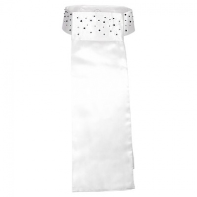 Gravata borboleta branca com faixa de pontos pretos