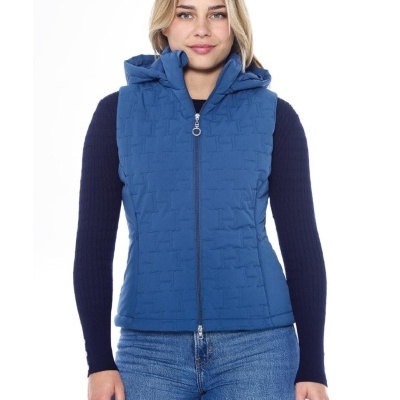 Colete azul acolchoado com fecho de correr frontal