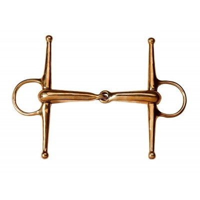Freio dourado de metal para equitação com peça central articulada