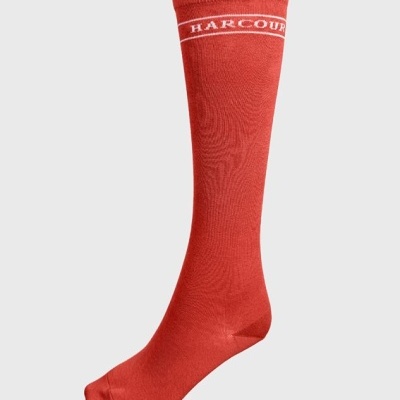 Meia desportiva vermelha com inscrição HARCOUR