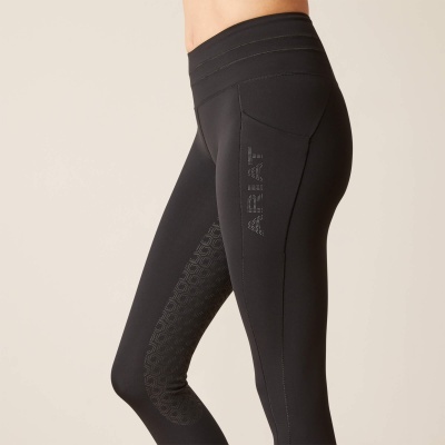 Leggings pretas femininas com bolso lateral e textura antiderrapante nas pernas