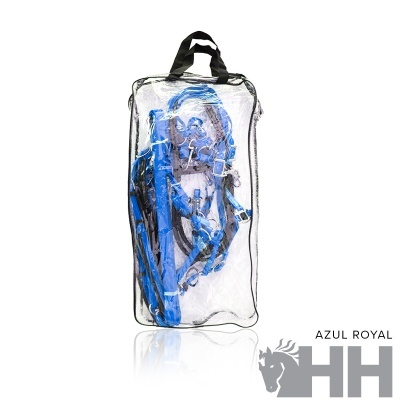 Conjunto de equipamento de equitação azul royal em bolsa transparente