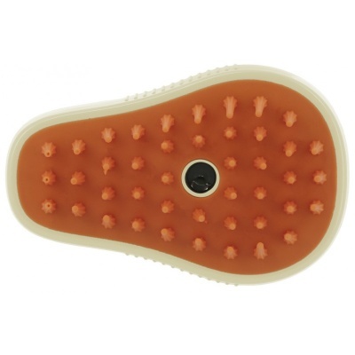 Escova para cães com pinos flexíveis laranja numa base branca