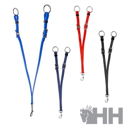 Quatro correias para arreios diferentes cores com fechos metálicos e argolas, logótipo HH