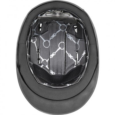 Capacete de equitação preto com interior cinza e padrão de correntes