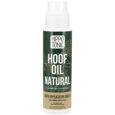 Frasco branco com rótulo verde escuro de óleo natural para cascos com aplicador