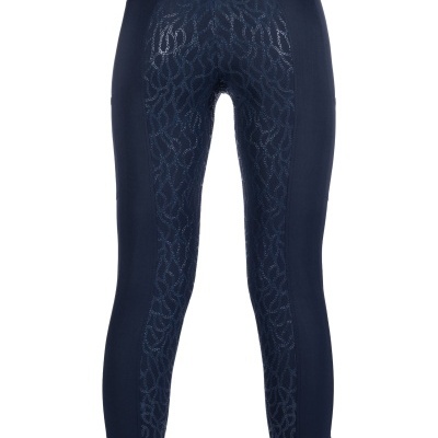 Calças justas desportivas azul escuro com padrão texturizado nas pernas e traseira