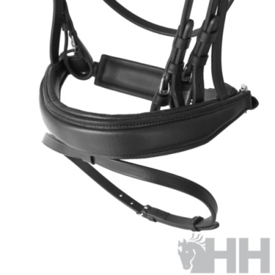 Freio em pele preta com acolchoamento e alças ajustáveis