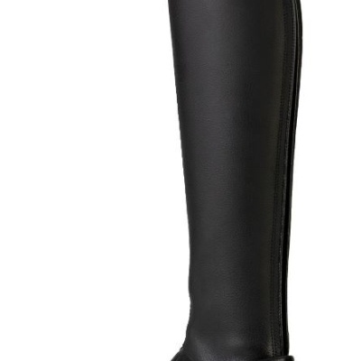 Bota alta preta em couro para equitação com fecho lateral