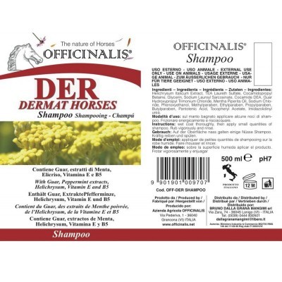 Rótulo de shampoo DER Dermat Horses com texto e design de cabeça de cavalo