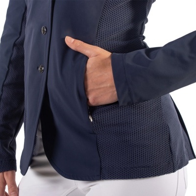 Casaco desportivo feminino azul escuro com padrão micro perfurado