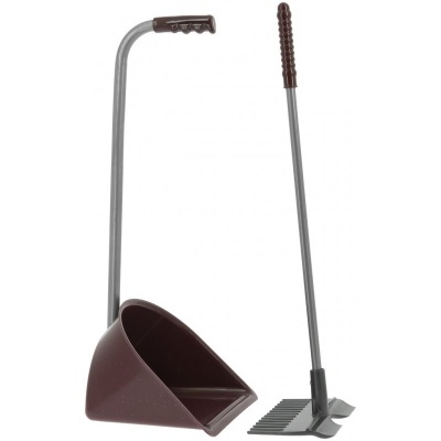 Conjunto de pá e ancinho de limpeza com cabo longo castanho