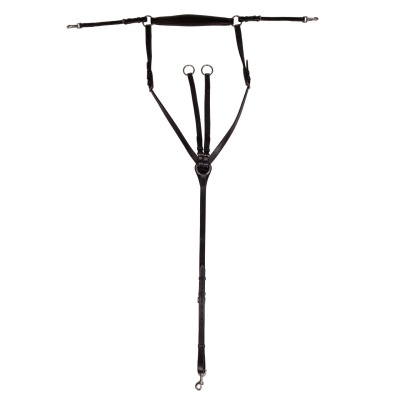 Arnês preto em couro com argolas de metal