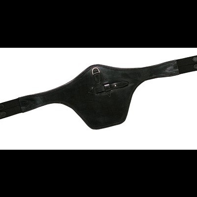 Cinta abdominal de equitação em couro preto com fivelas e argola metálica